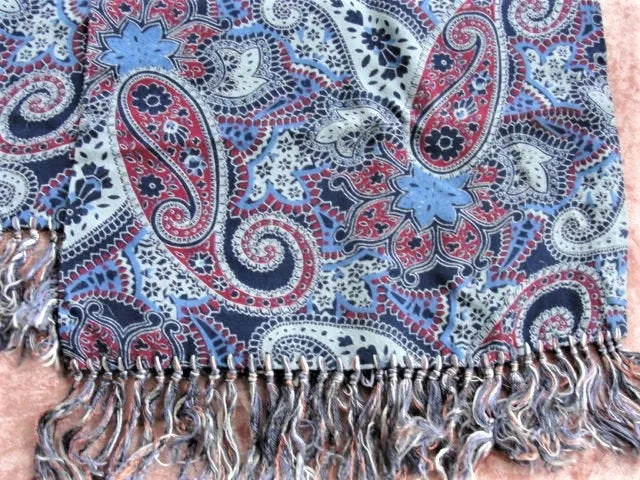 1940s Vintage Scarf Mens ART DECO Style Fringe Paisley Scarf Tootal Croydon Gentlemans Elegant Scarf, Forties Era Menswear Scarv