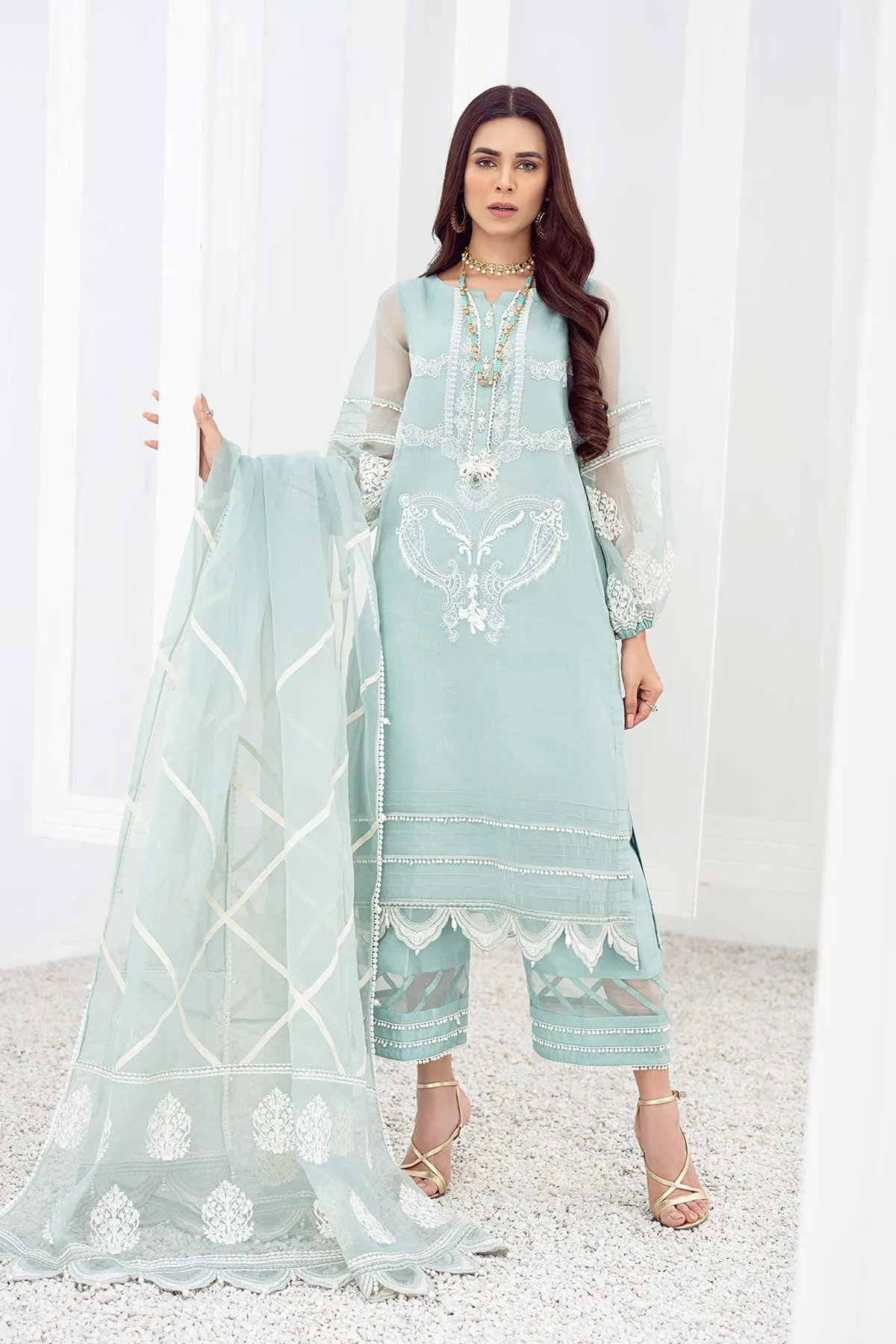 3 Pc Embroidered Organza Suit CMA21-38