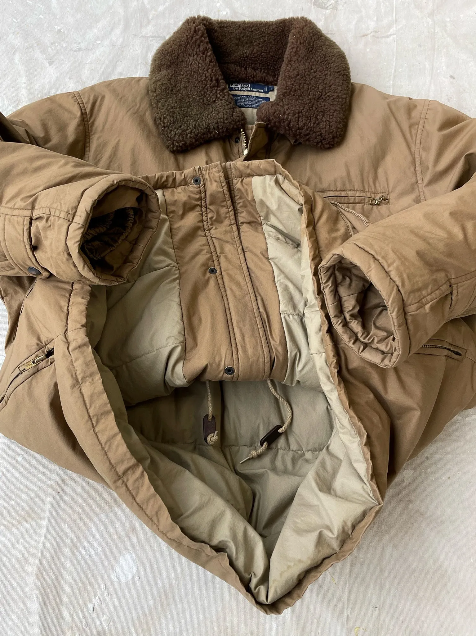 80's Polo Ralph Lauren Mouton Collar Down Parka—[L]