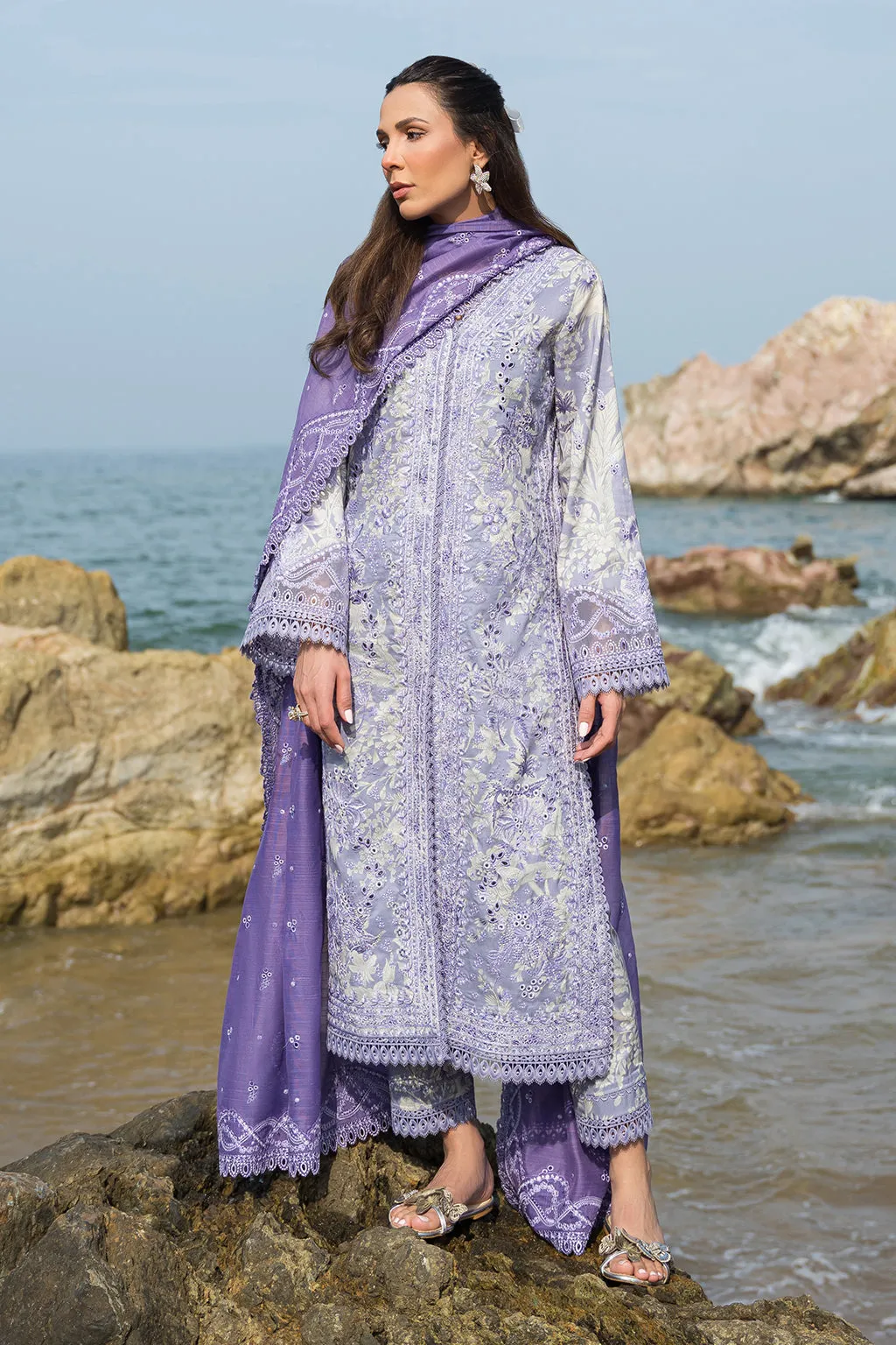 Afrozeh Summer Together Embroidered Lawn Unstitched 3Pc Suit - Wisteria