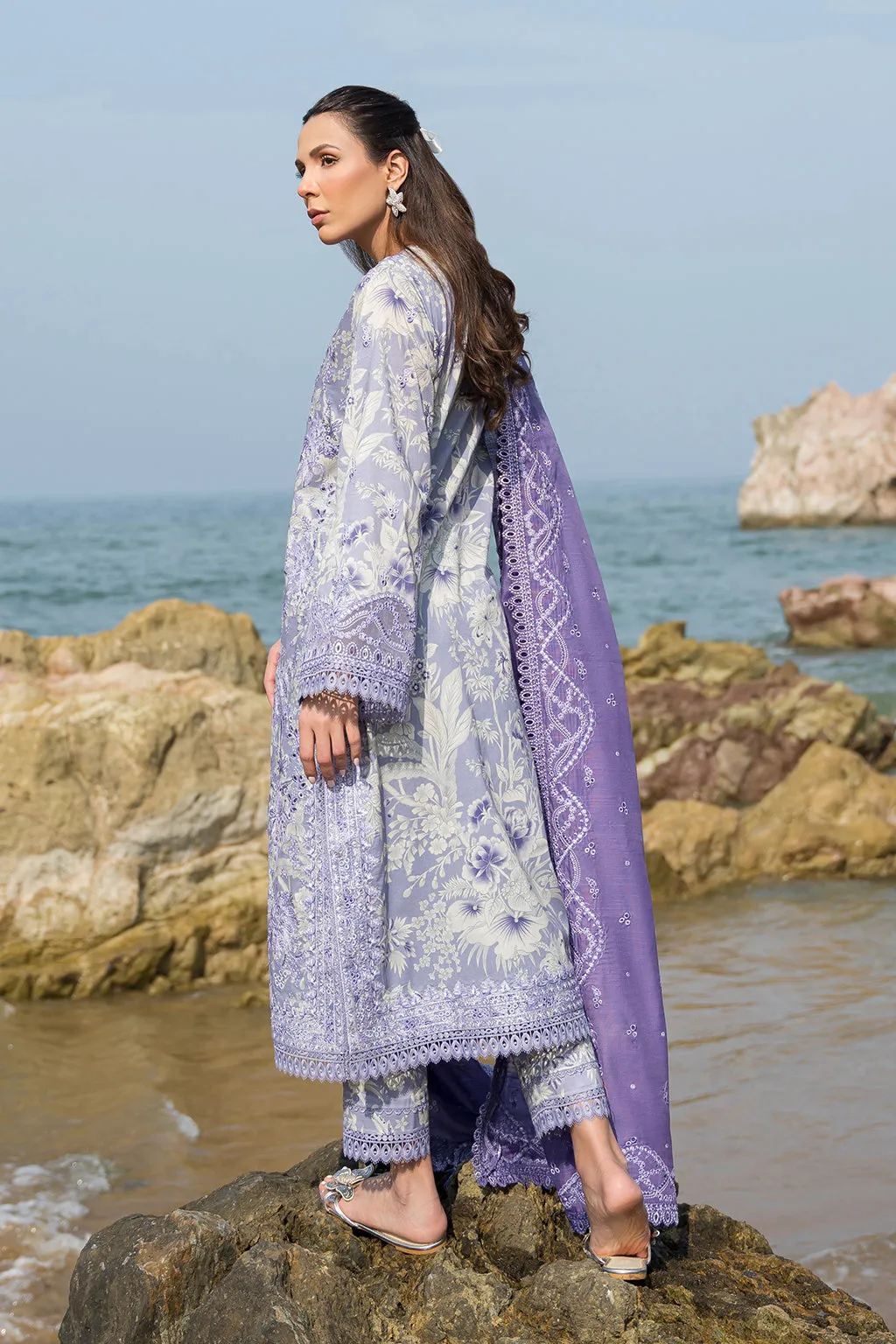 Afrozeh Summer Together Embroidered Lawn Unstitched 3Pc Suit - Wisteria