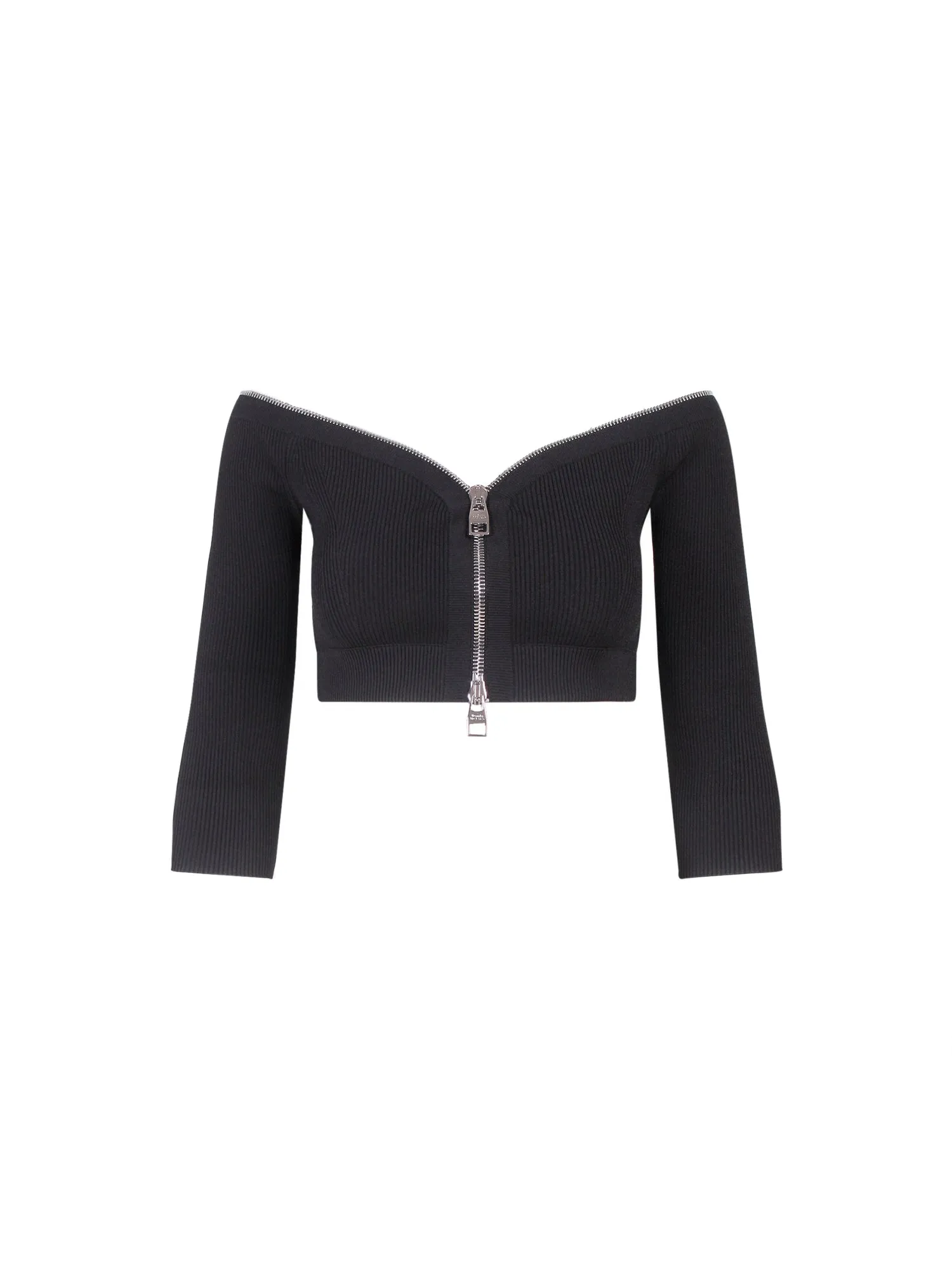 Alexander McQueen Off-Shoulder Zip-Up Cropped Top