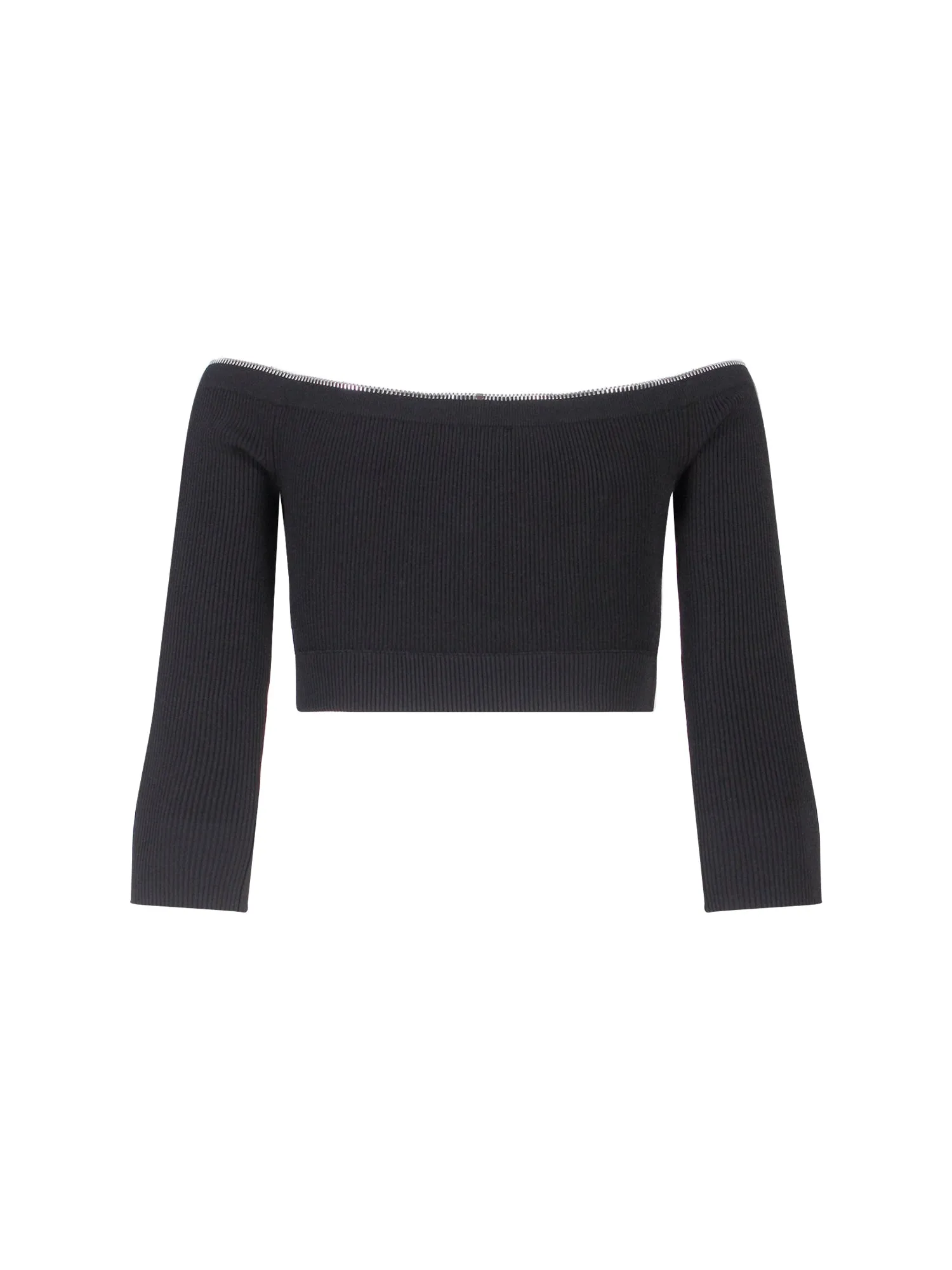 Alexander McQueen Off-Shoulder Zip-Up Cropped Top