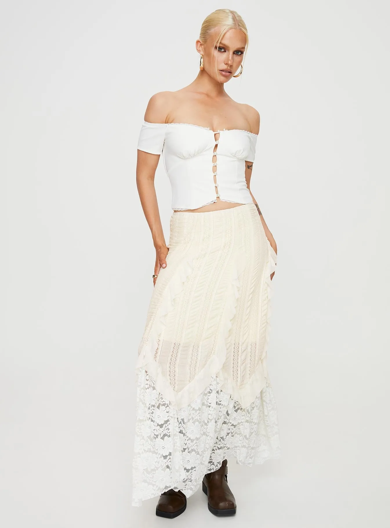 Astryd Lace Maxi Skirt Cream