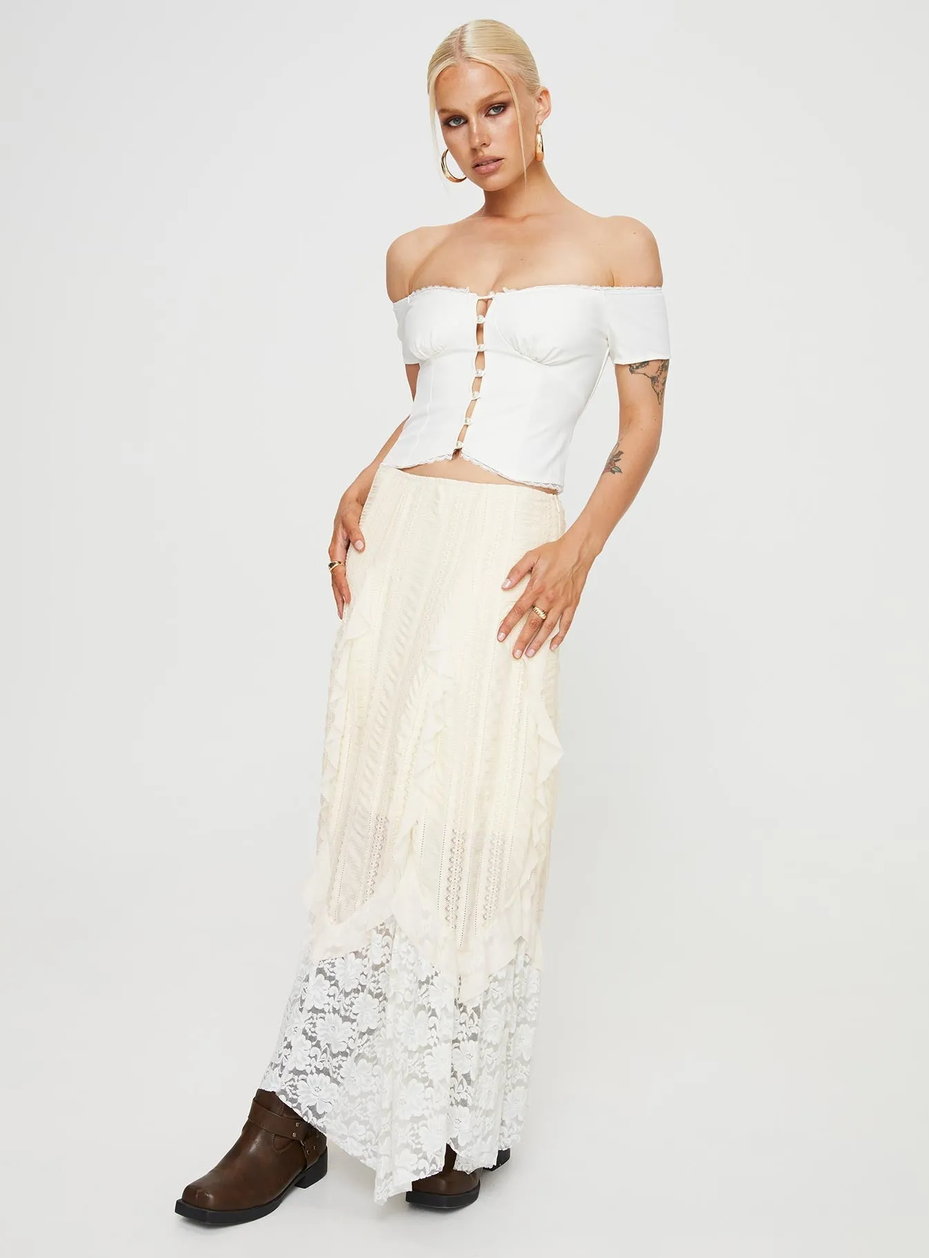 Astryd Lace Maxi Skirt Cream