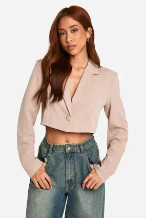 Basic Woven Single Button Crop Blazer