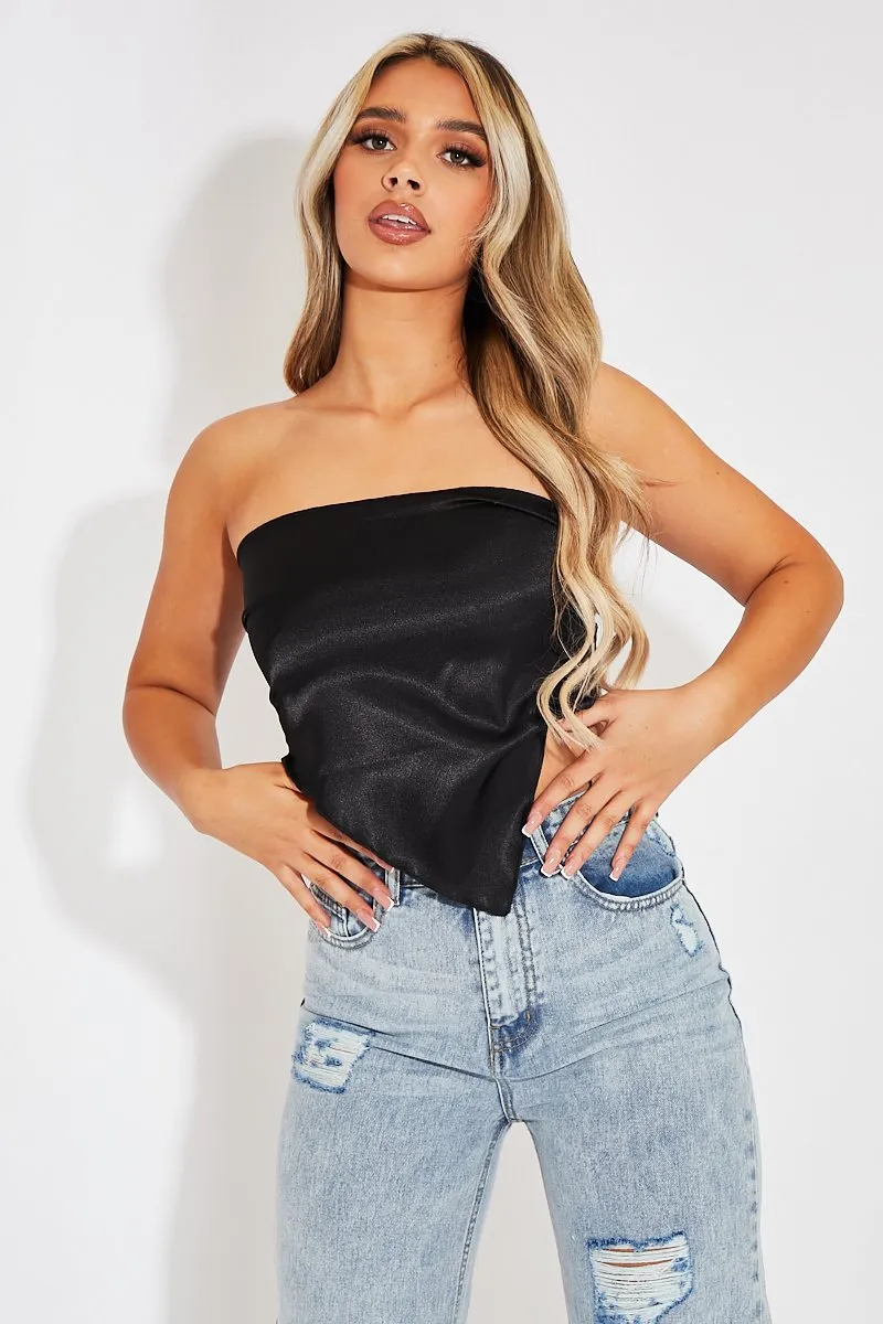 Black Satin Bandana Scarf Top - Leanna