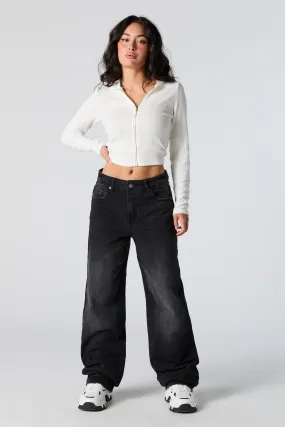 Black Vintage Wash High Rise Wide Leg Jean