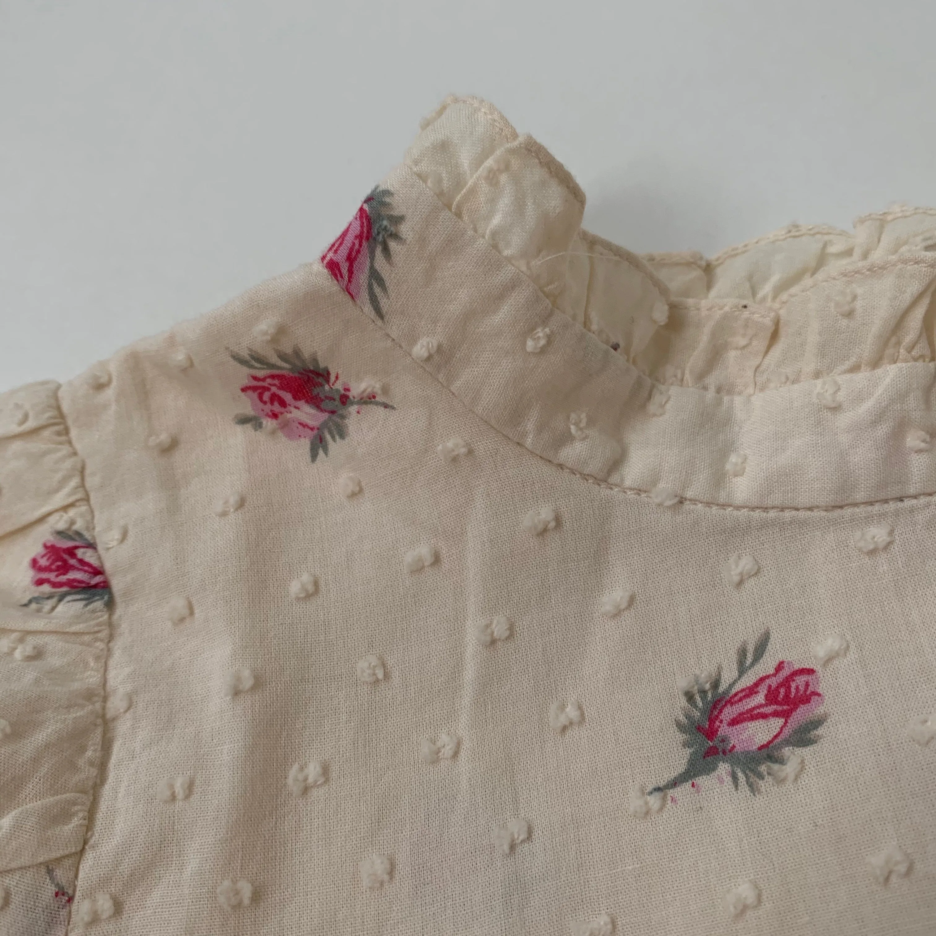 Bonpoint Rose Print Blouse With High Collar: 8 Years