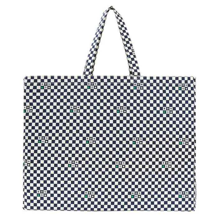 Bonton Child Tote Bag Checkerboard Navy Blue