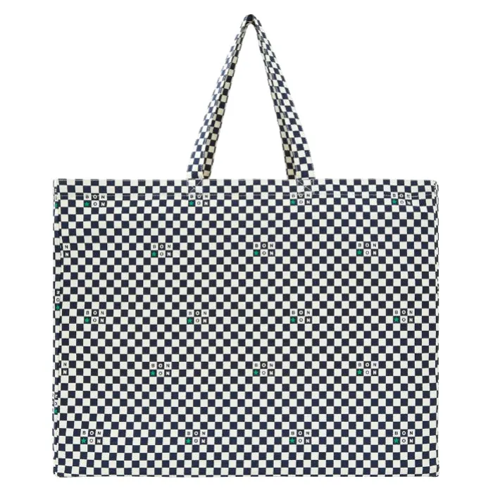 Bonton Child Tote Bag Checkerboard Navy Blue