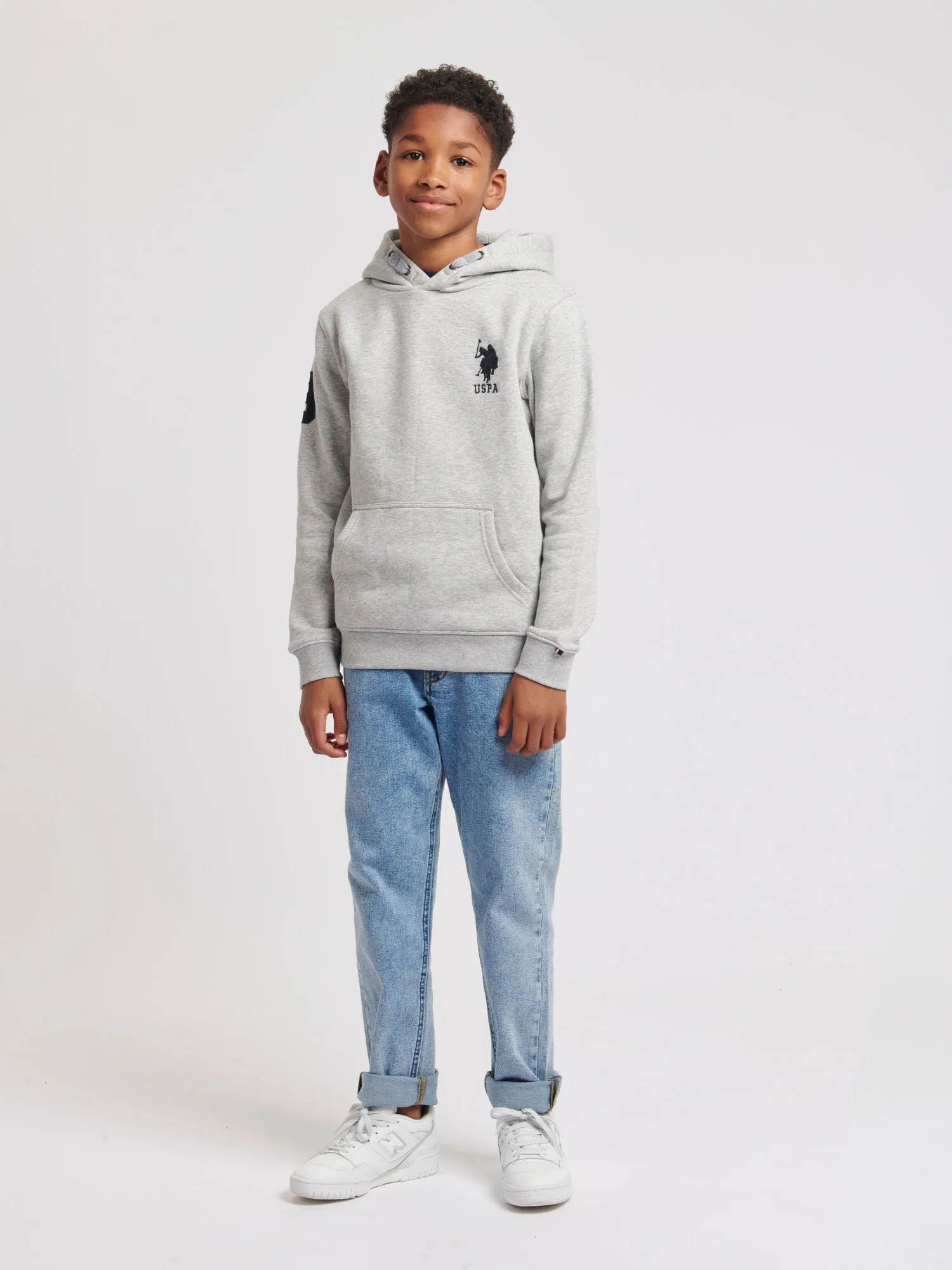 Boys Player 3 Brush Back Hoodie in Mid Grey Marl