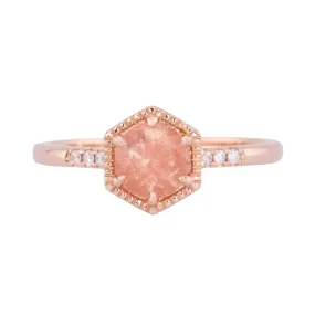 Brilliant Schiller Oregon Sunstone in Hexagon Setting 14K Rose Gold Engagement Ring R6602