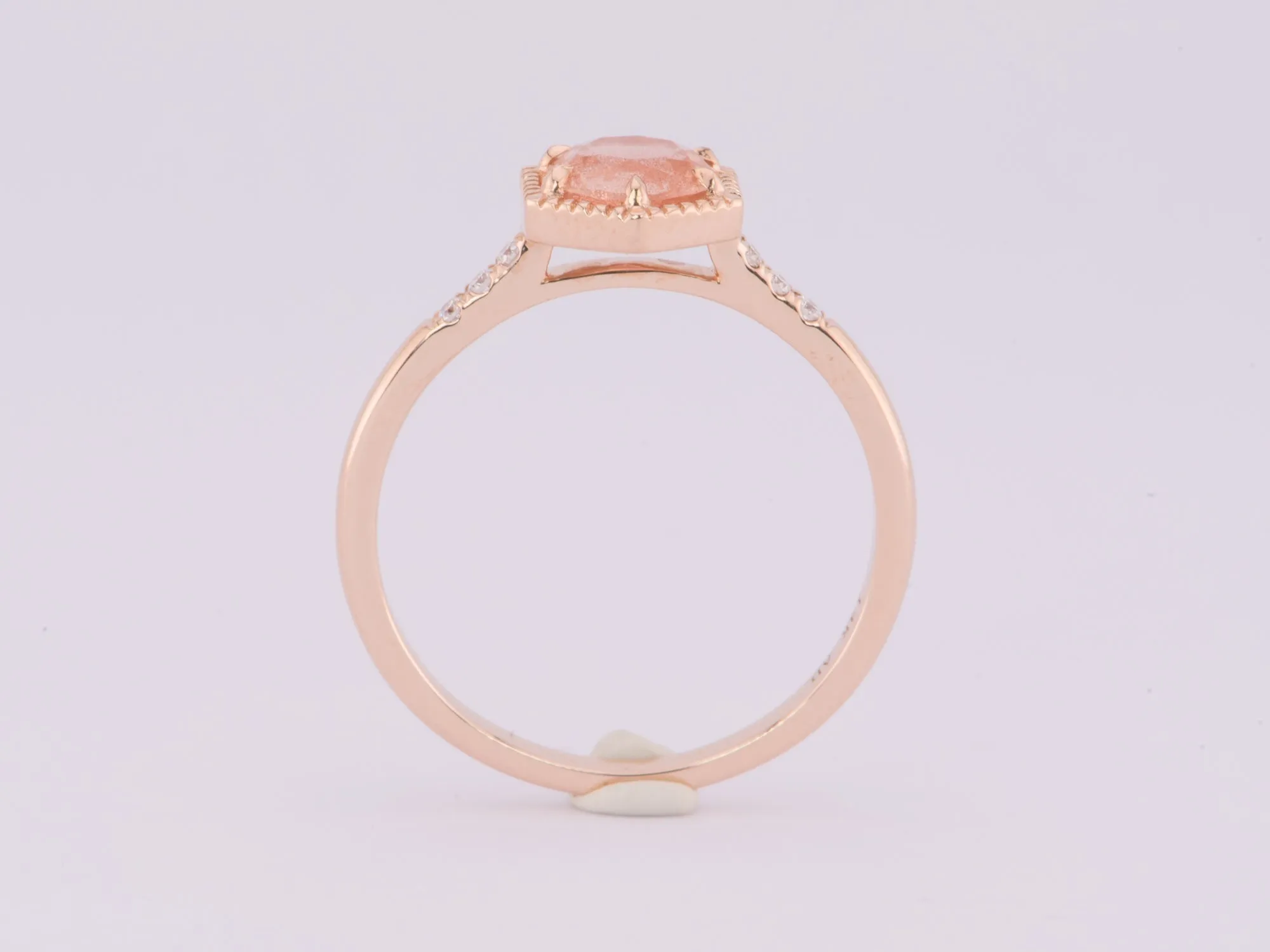 Brilliant Schiller Oregon Sunstone in Hexagon Setting 14K Rose Gold Engagement Ring R6602