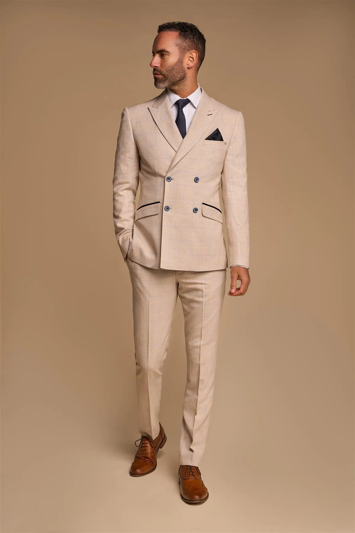 Caridi Beige Double Breasted Two Piece Suit