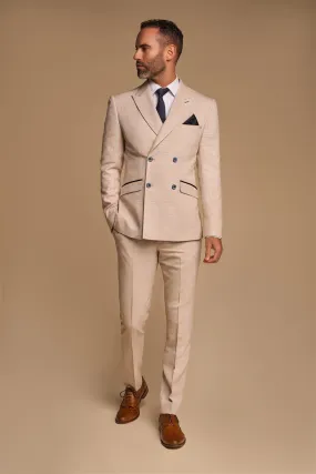 Caridi Beige Double Breasted Two Piece Suit