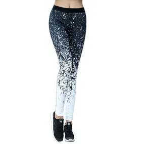 Casual Women Leggings Fitness Mid Waist Elastic Push Up Print Patchwork Ankle Length Polyester Leggings