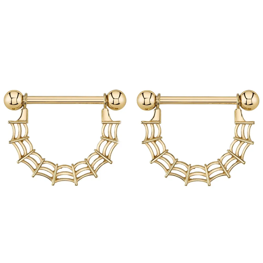 Charlotte Stirrup Charm on Basic Gold Nipple Barbells