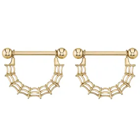 Charlotte Stirrup Charm on Basic Gold Nipple Barbells