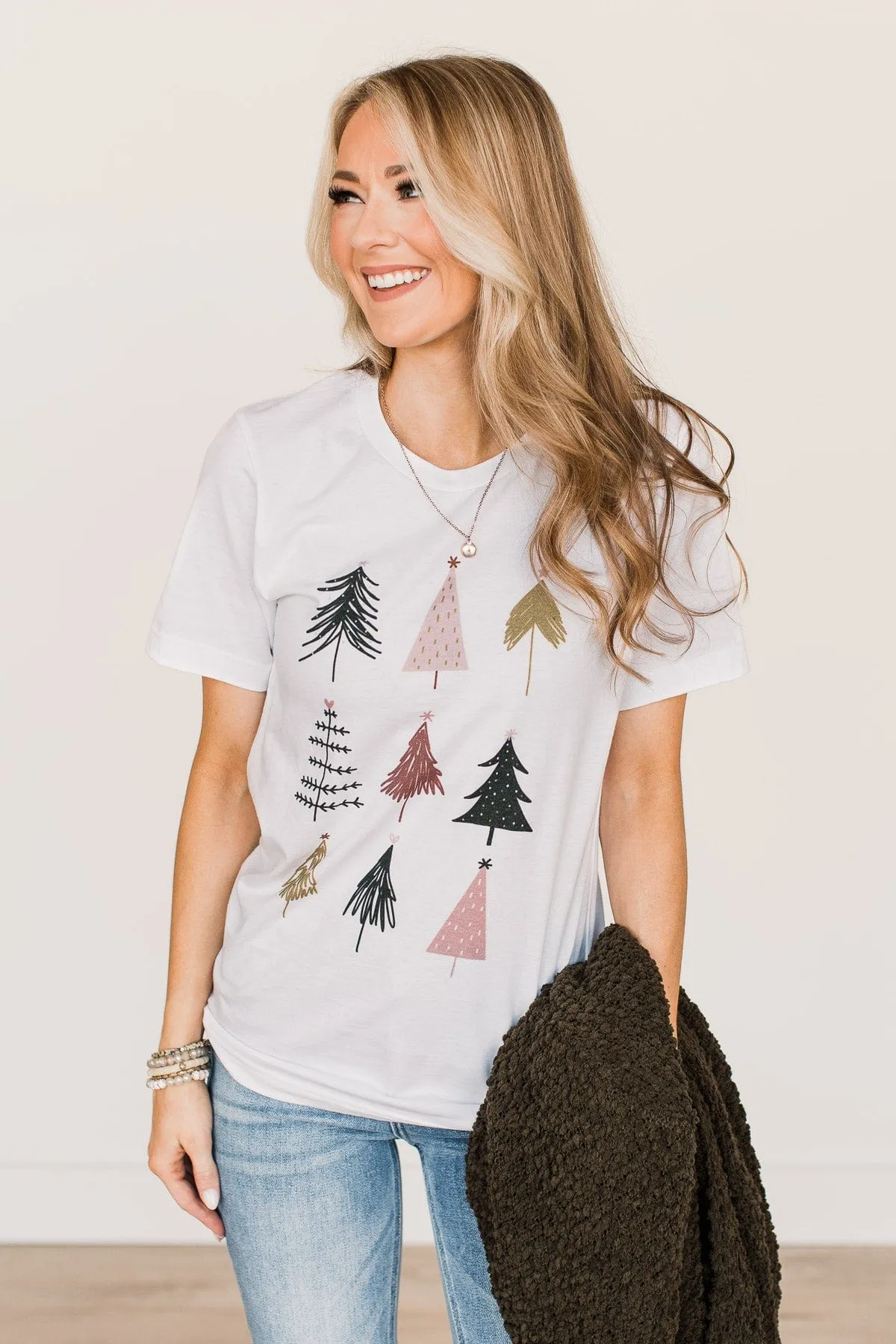 Christmas Tree Graphic Tee- White