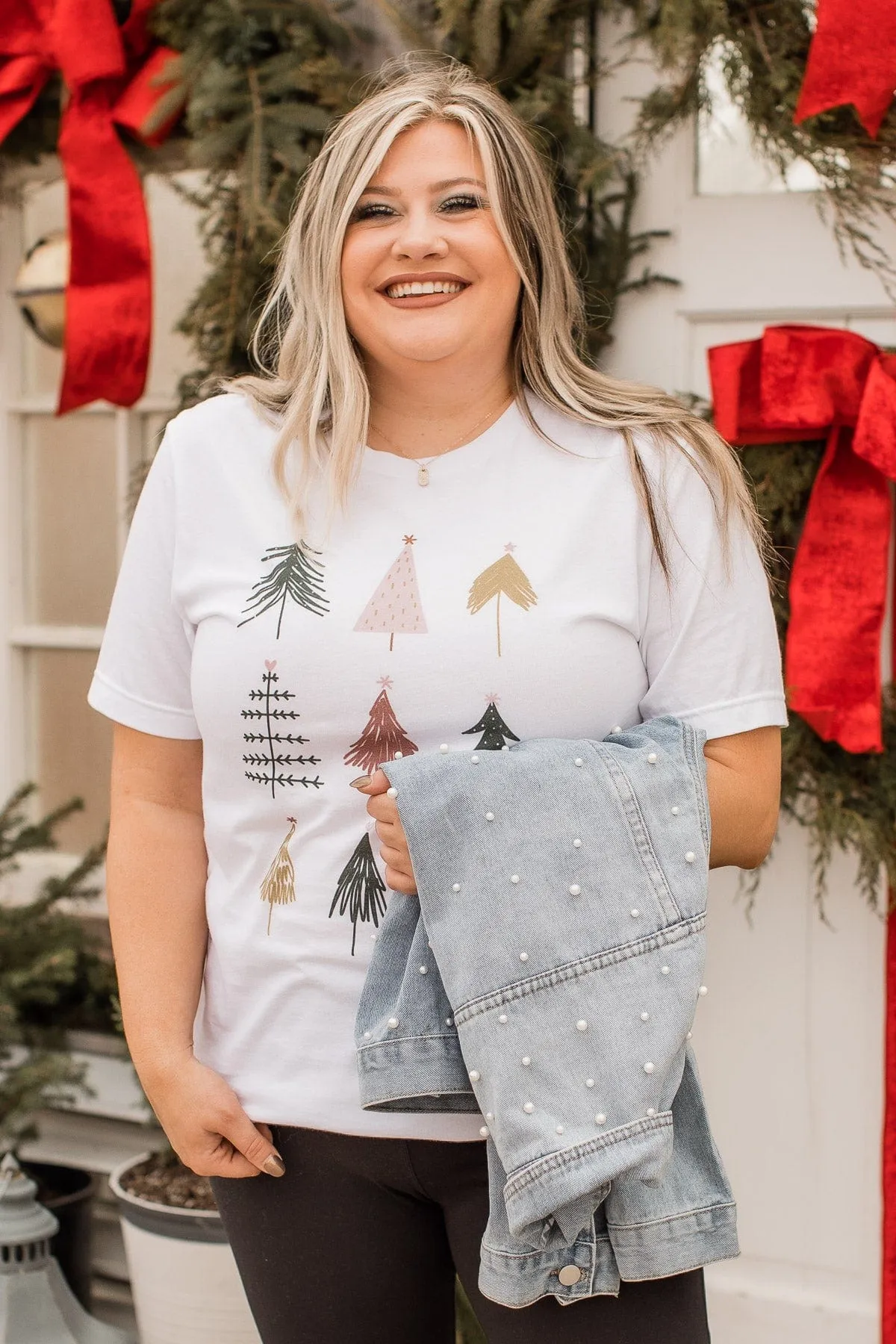 Christmas Tree Graphic Tee- White