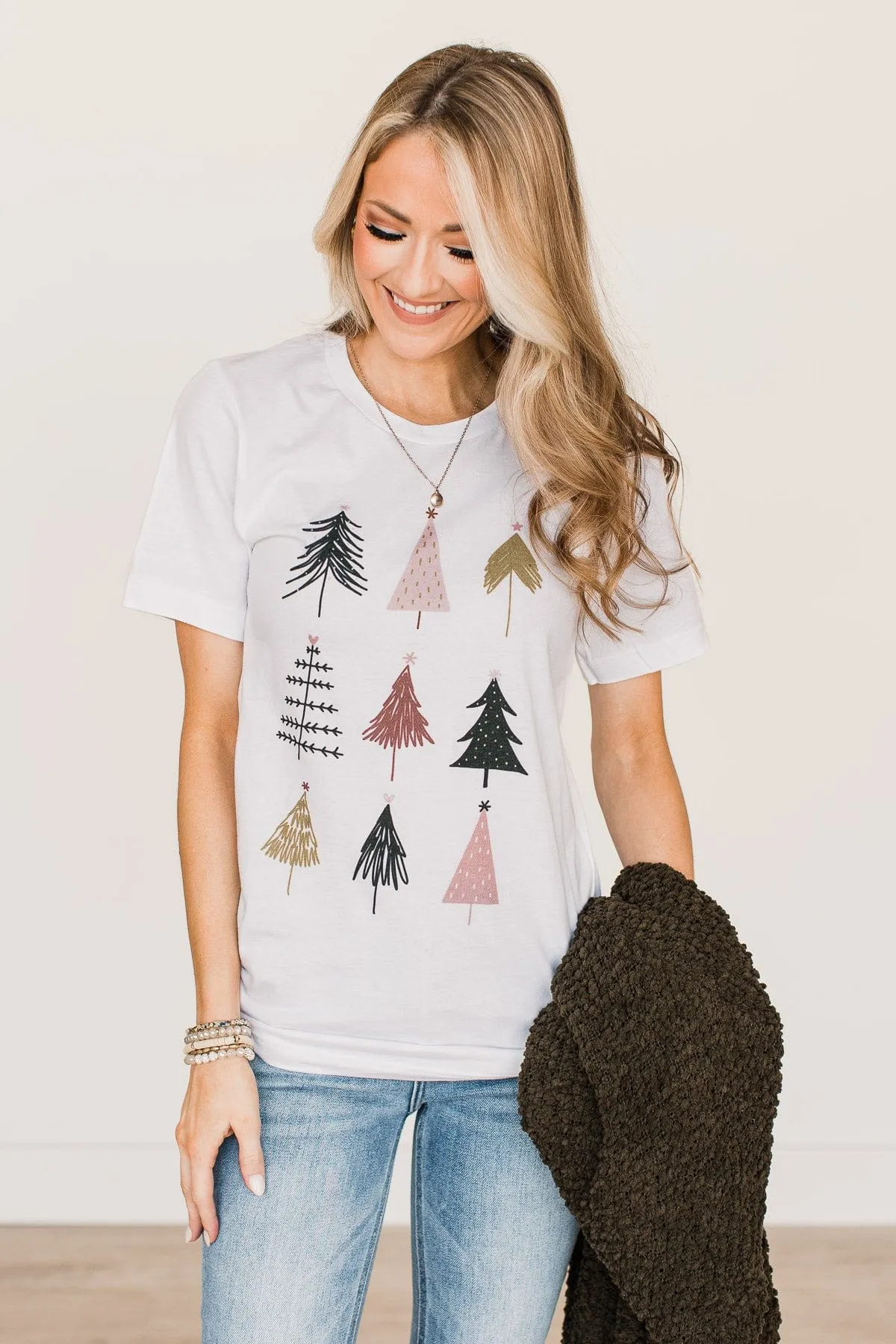 Christmas Tree Graphic Tee- White