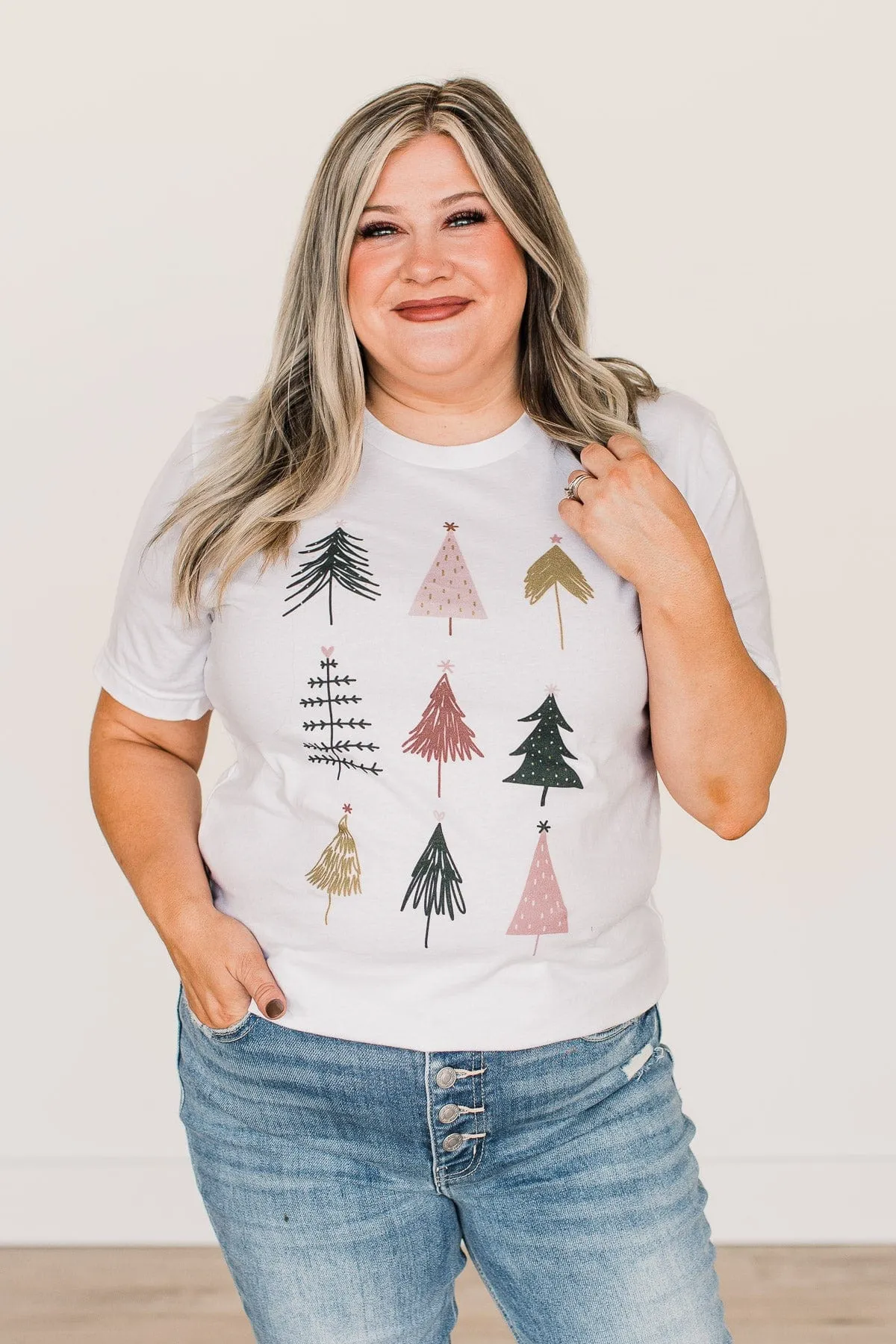 Christmas Tree Graphic Tee- White