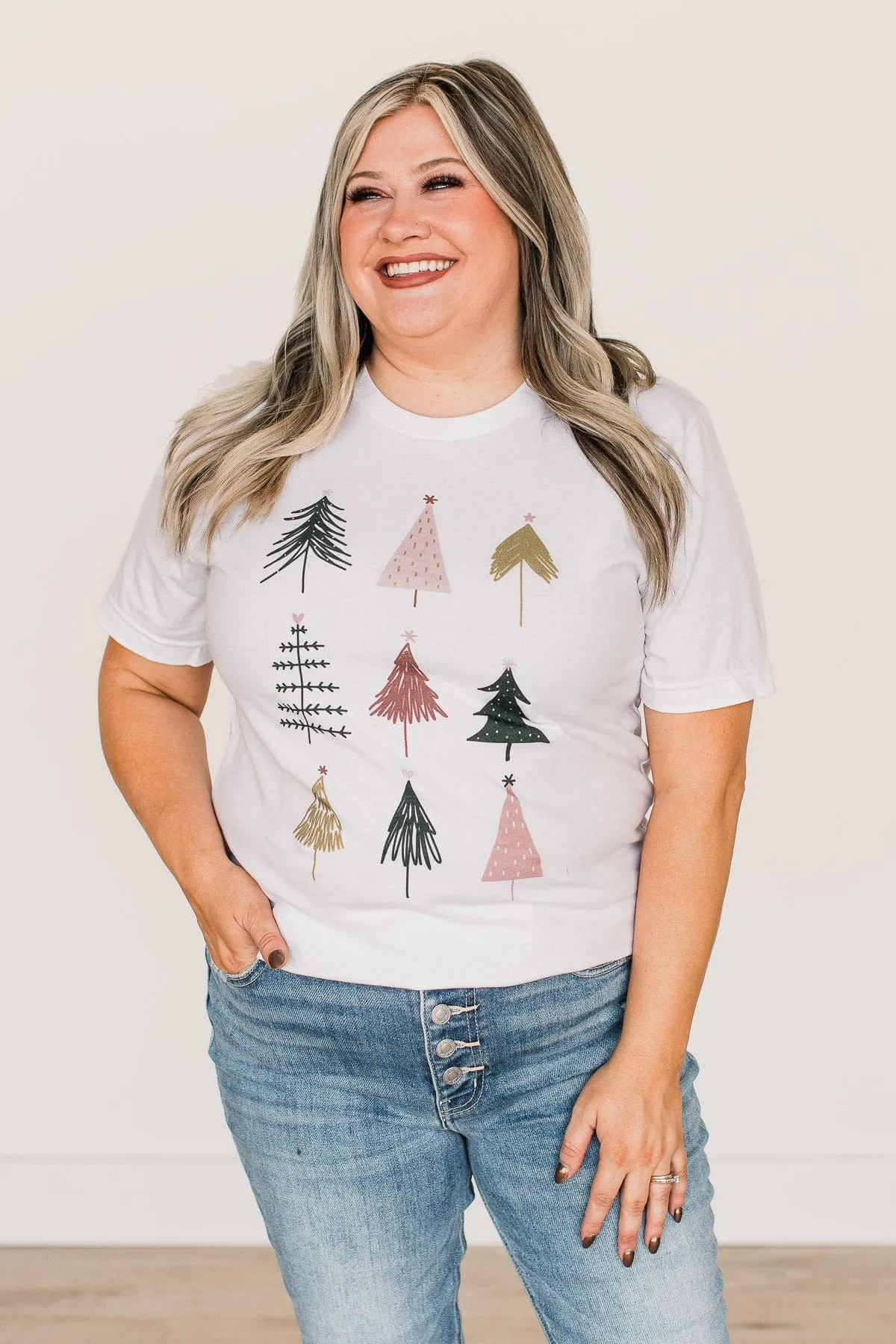 Christmas Tree Graphic Tee- White