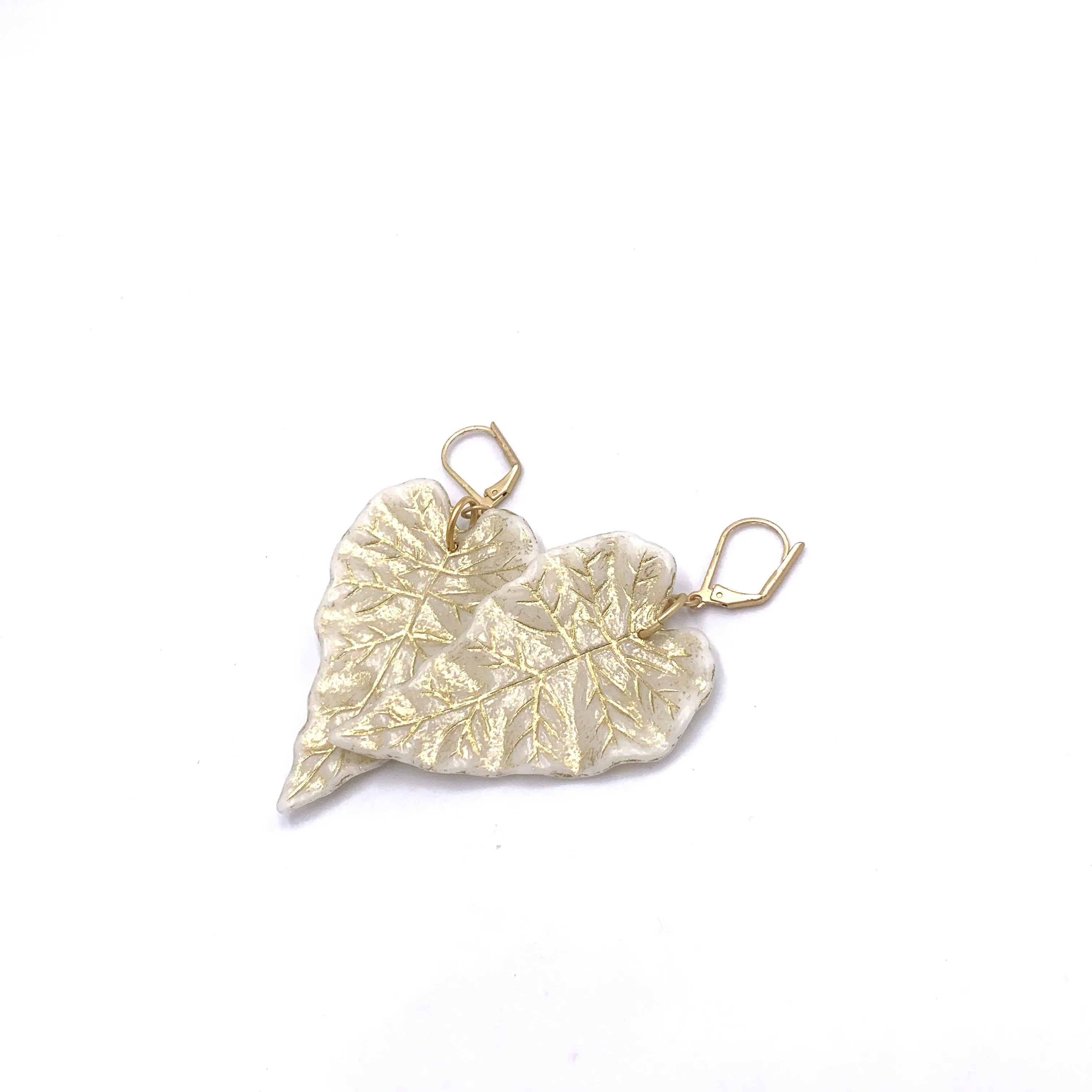 Cream & Gold Ivy Leaf Earrings