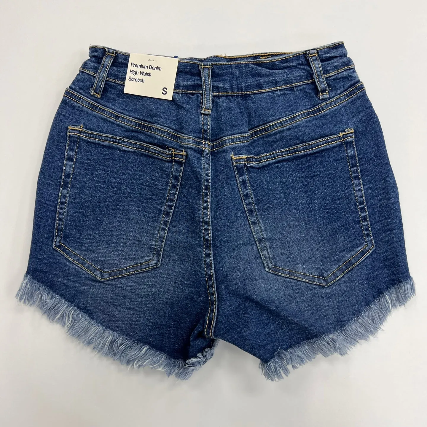 Denim High Waist Frayed Hem Shorts