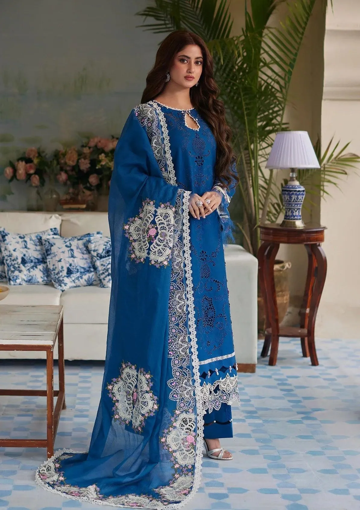 Elaf Premium Festive Eid Embroidered Lawn Unstitched 3Pc Suit ELE-04 ALMAS