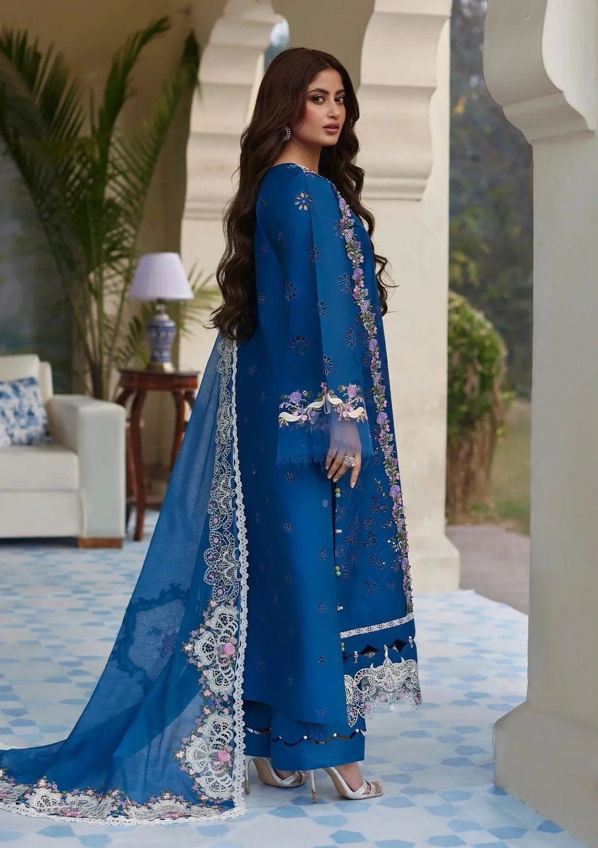 Elaf Premium Festive Eid Embroidered Lawn Unstitched 3Pc Suit ELE-04 ALMAS