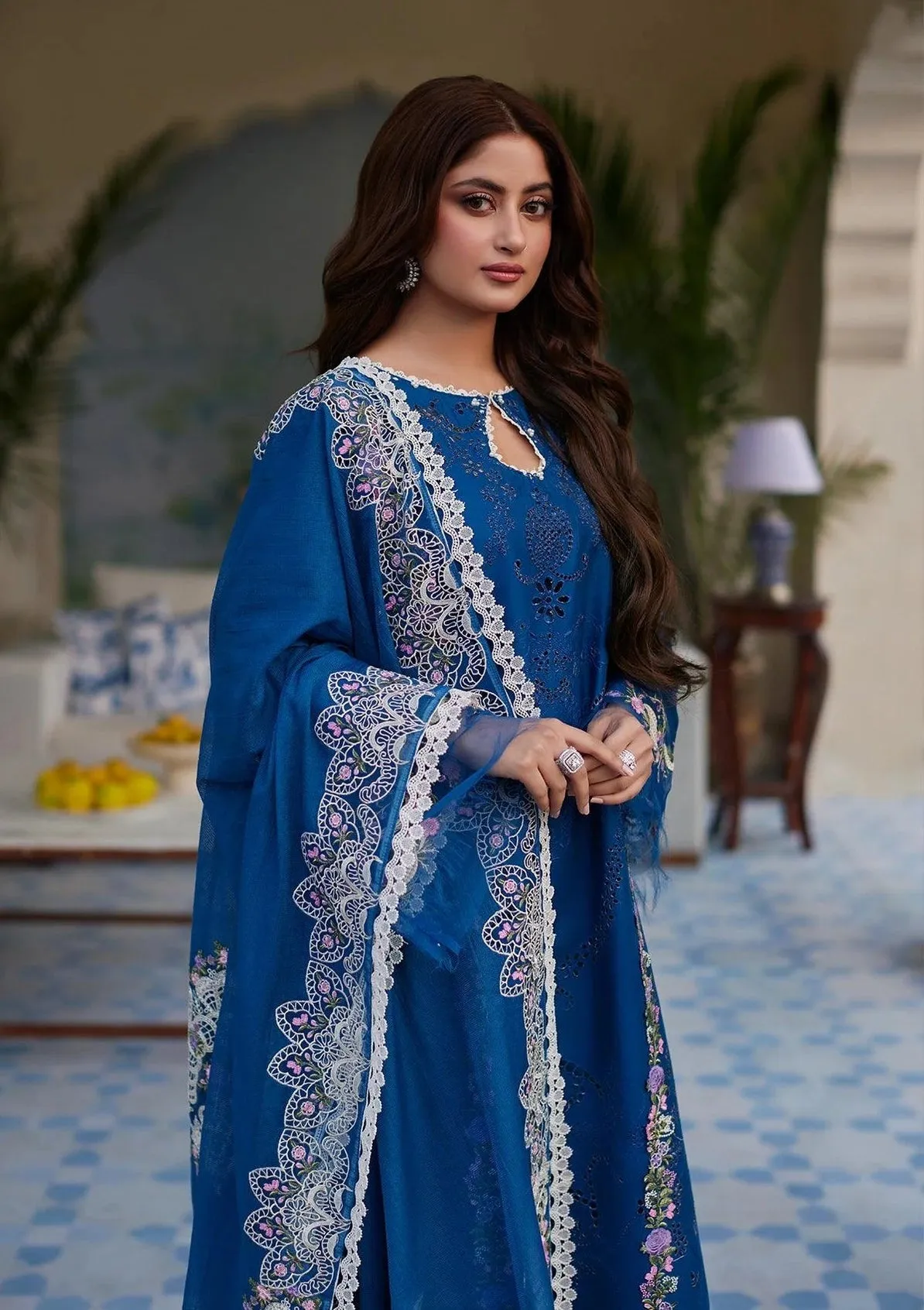 Elaf Premium Festive Eid Embroidered Lawn Unstitched 3Pc Suit ELE-04 ALMAS