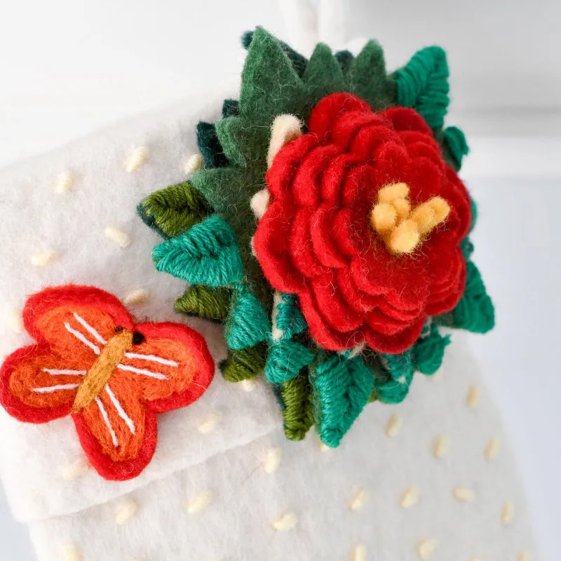 Felt Christmas Stocking - White/Flower