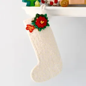 Felt Christmas Stocking - White/Flower