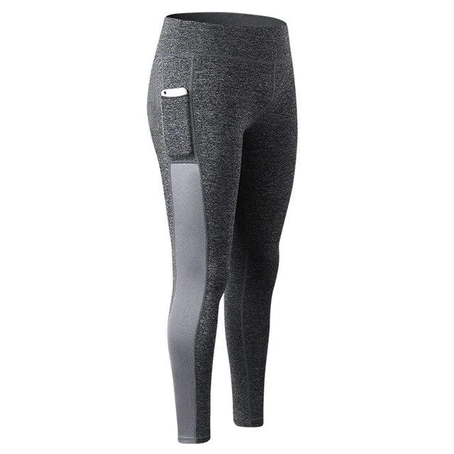 Fitness Women Legging Fashion Color Block Patchwork High Waist Elastic Push Up Ankle Length Polyester Leggings