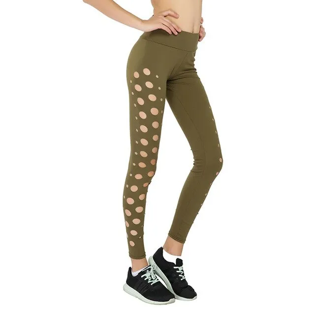 Fitness Women Legging Hollow Out High Waist Elastic Push Up Ankle Length Polyester Leggin Casual Solid Leggings