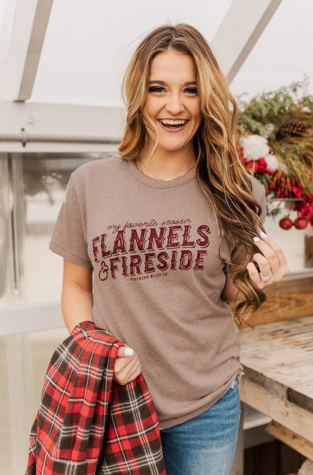 Flannels & Fireside Graphic Tee- Light Mocha