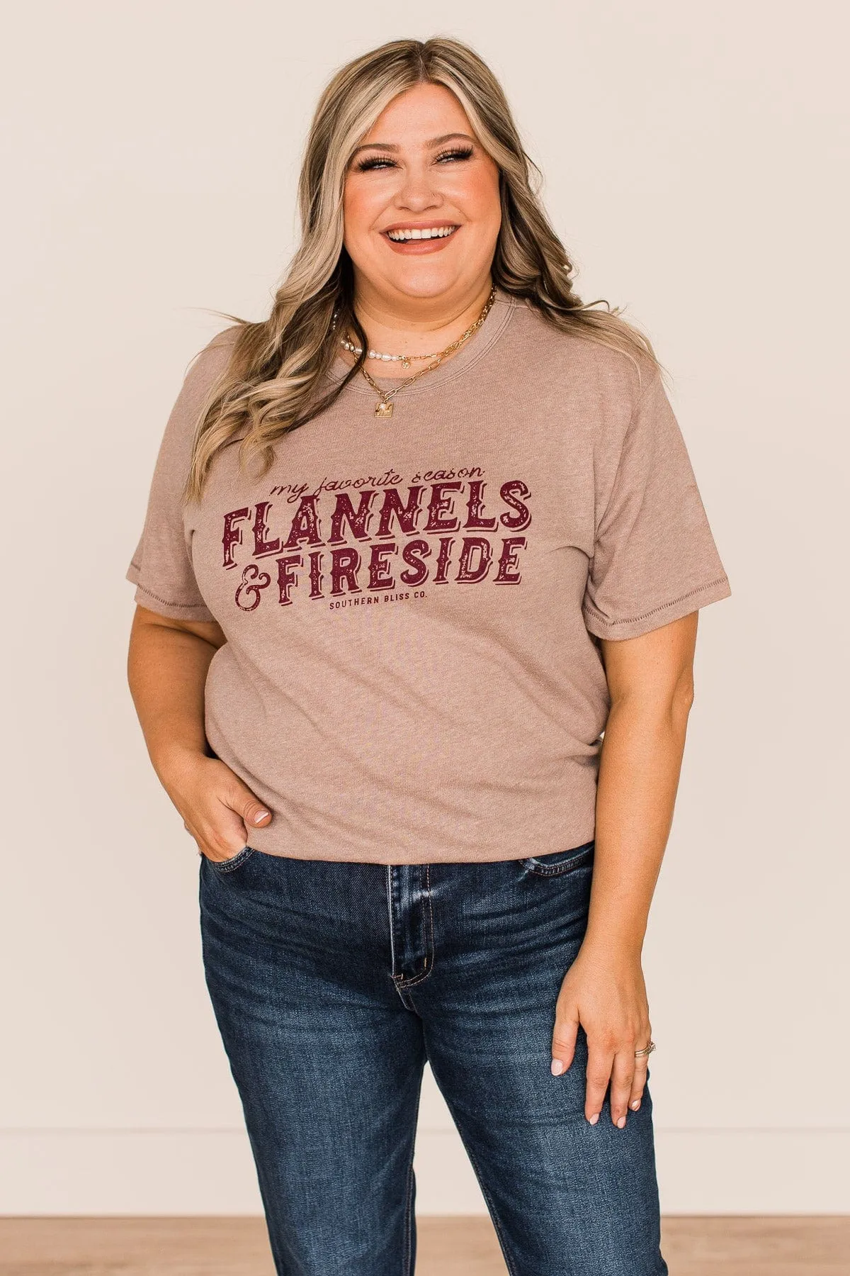 Flannels & Fireside Graphic Tee- Light Mocha