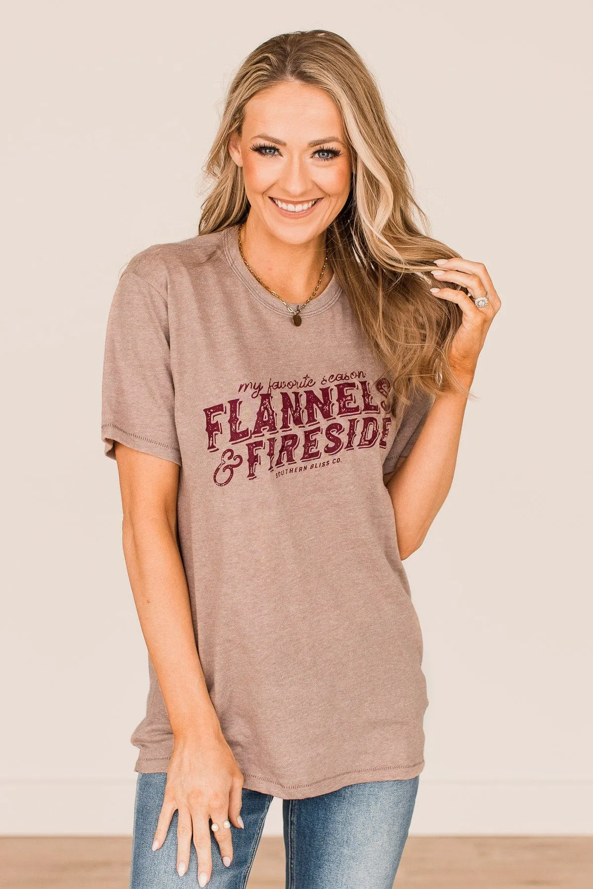 Flannels & Fireside Graphic Tee- Light Mocha