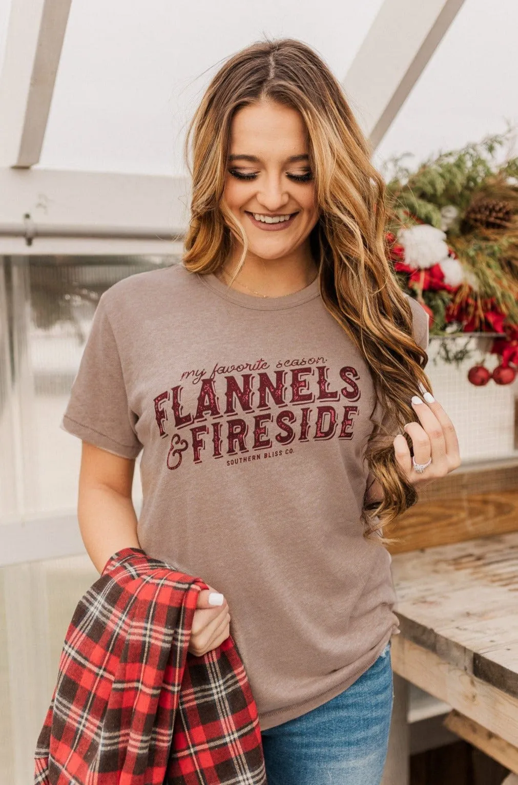 Flannels & Fireside Graphic Tee- Light Mocha