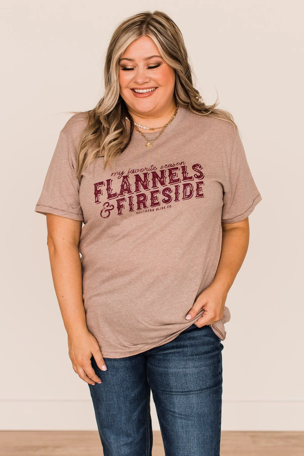 Flannels & Fireside Graphic Tee- Light Mocha