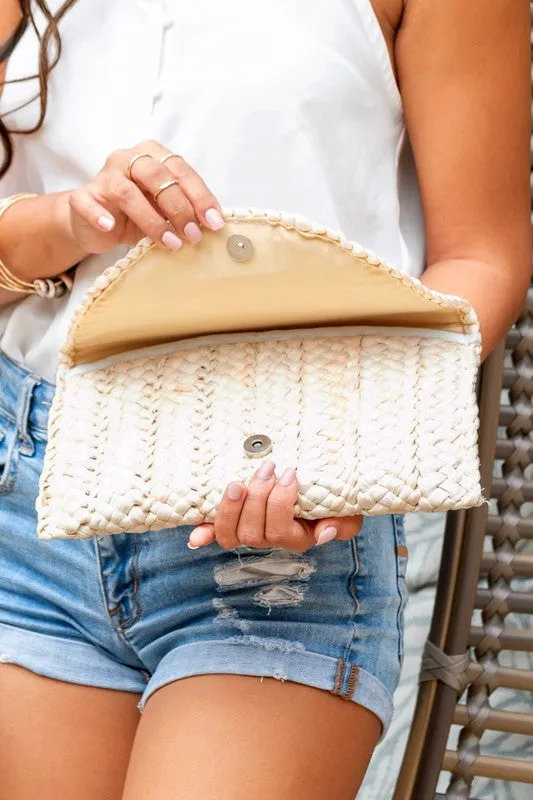 Fold Over Straw Clutch Bag