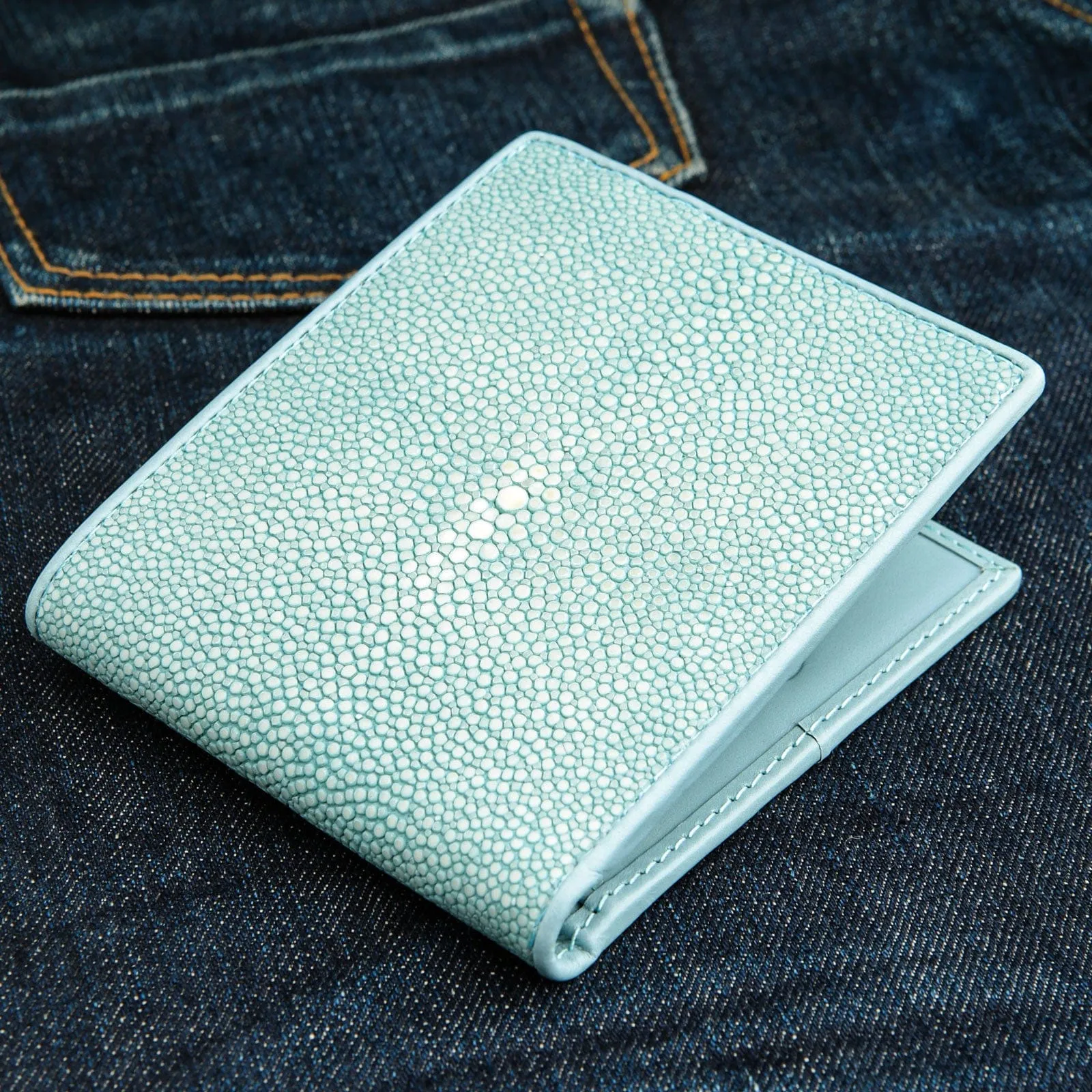 Genuine Blue Turquoise Polished Stingray Skin Leather Wallet