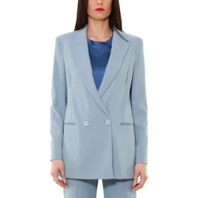 GIACCA BLAZER LUNGA IN CREPE STRETCH, AZZURRO