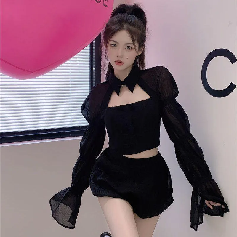 Gothic Sweet and Sexy Cropped Top - Puff Sleeve Shirt for Streetwear Fashion