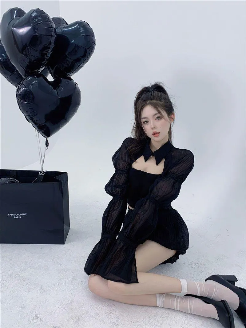 Gothic Sweet and Sexy Cropped Top - Puff Sleeve Shirt for Streetwear Fashion