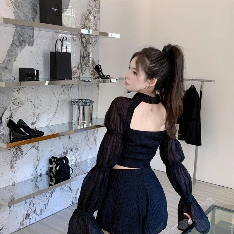 Gothic Sweet and Sexy Cropped Top - Puff Sleeve Shirt for Streetwear Fashion