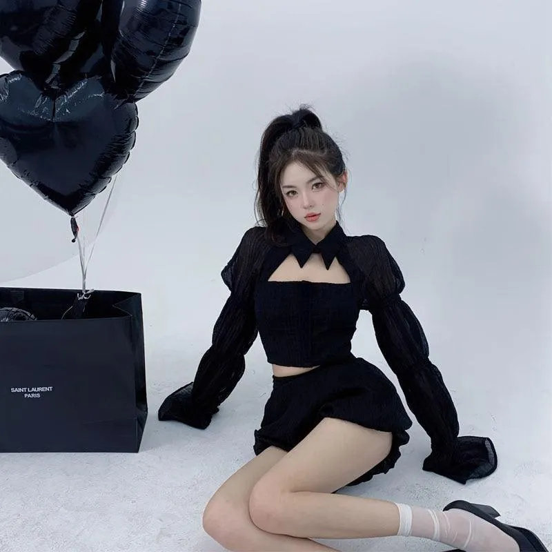 Gothic Sweet and Sexy Cropped Top - Puff Sleeve Shirt for Streetwear Fashion