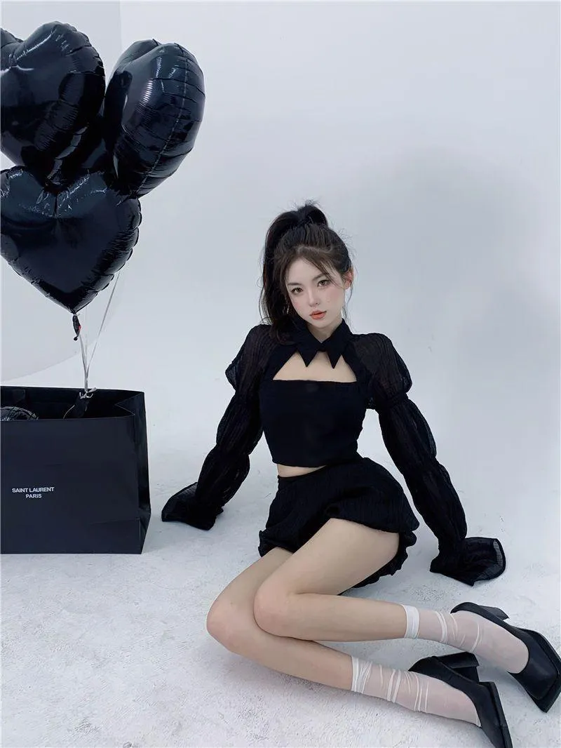 Gothic Sweet and Sexy Cropped Top - Puff Sleeve Shirt for Streetwear Fashion